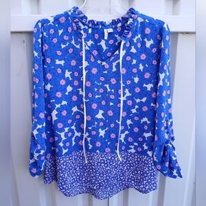 Elle Blue and Pink Floral Blouse